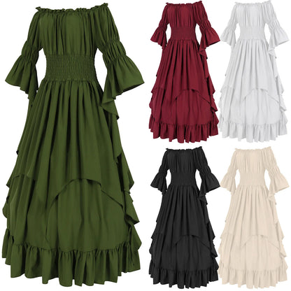 Layered Cottage Gothic Ruffle Maxi Dress with Romantic Silhouette