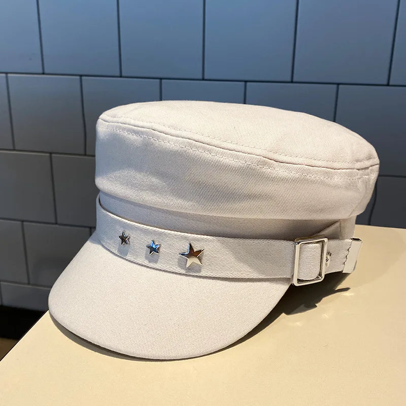 Military Inspired Cotton Baker Cap with Decorative Details for Casual Vintage Fashion Style