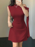 One Shoulder Mini Dress with Draped Detail and Elegant Asymmetrical Silhouette