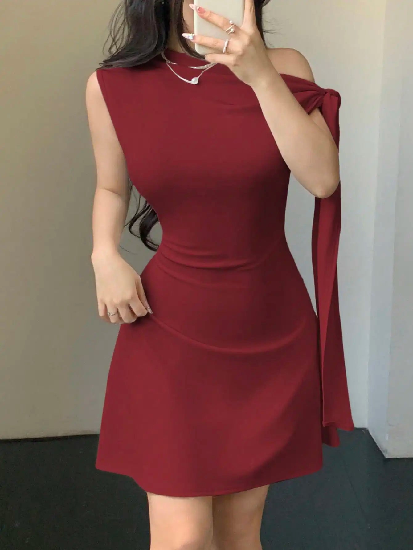 One Shoulder Mini Dress with Draped Detail and Elegant Asymmetrical Silhouette