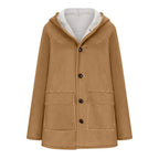Women's Faux Suede Sherpa Lined Hooded Jacket Casual Winter Button Front Outerwear