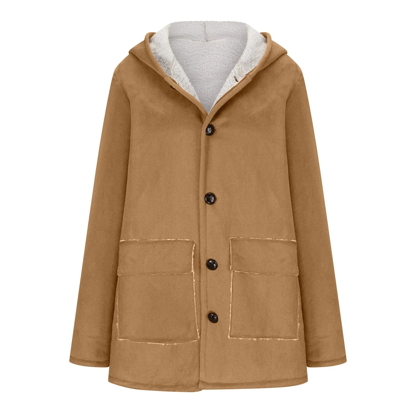 Women's Faux Suede Sherpa Lined Hooded Jacket Casual Winter Button Front Outerwear