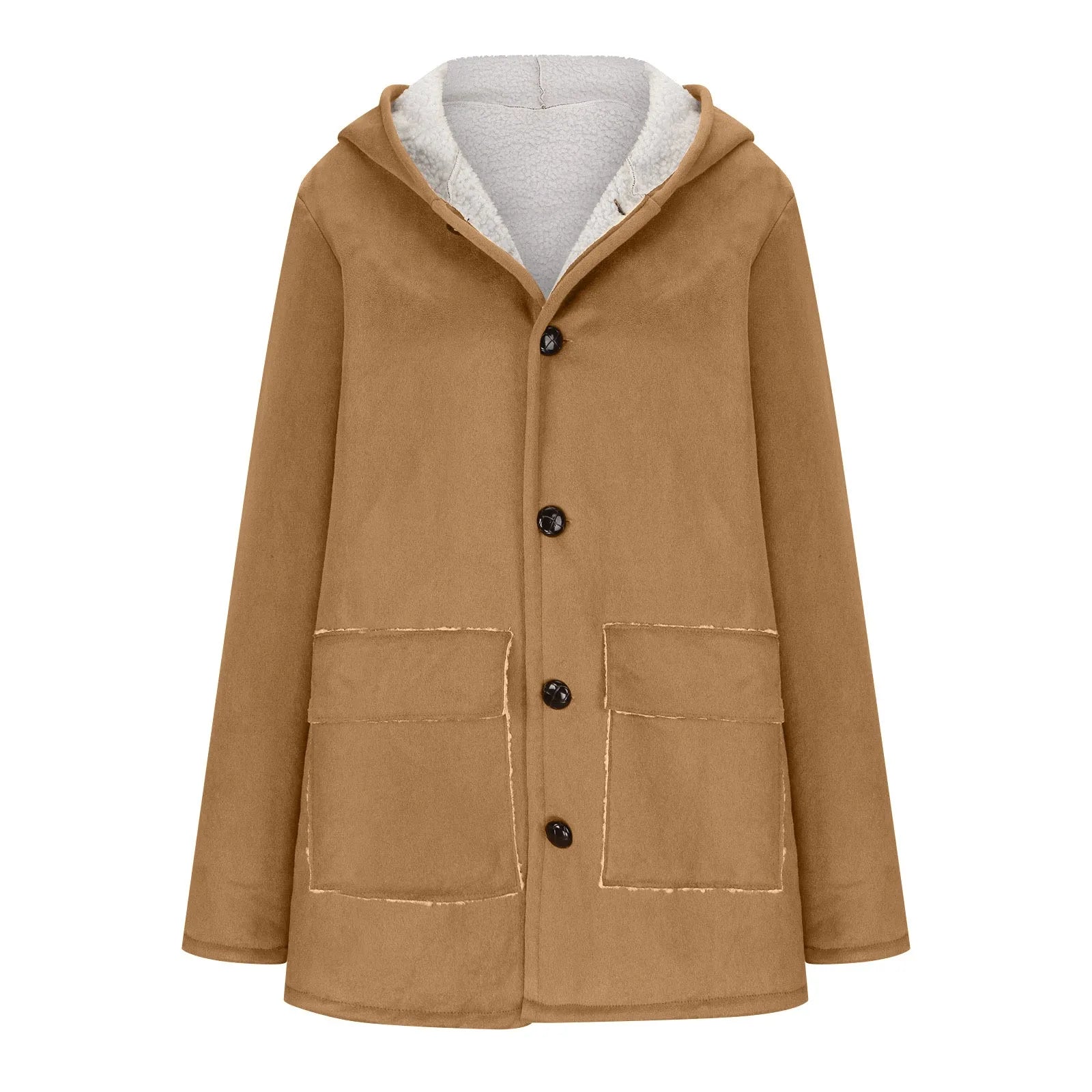 Women's Faux Suede Sherpa Lined Hooded Jacket Casual Winter Button Front Outerwear