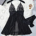 Black Floral Lace Underwire Chemise with Front Cutout and Strappy Hem Detailing
