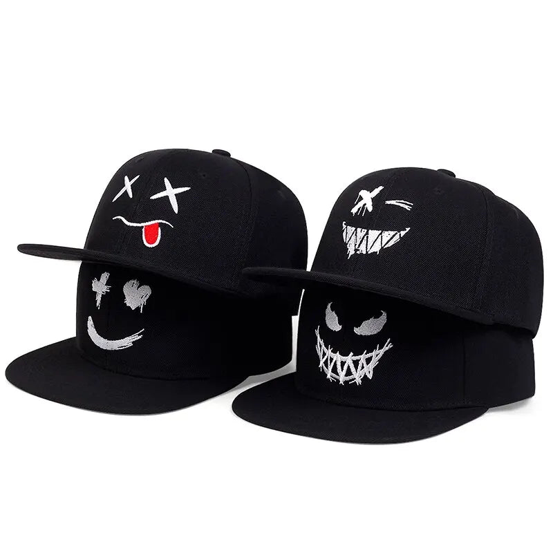 Graphic Embroidered Flat Brim Snapback Cap Adjustable Hip Hop Streetwear Fashion Hat