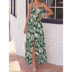 Floral Print Maxi Dress with Smocked Bodice and Open Back Detail