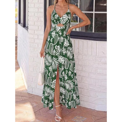 Floral Print Maxi Dress with Smocked Bodice and Open Back Detail