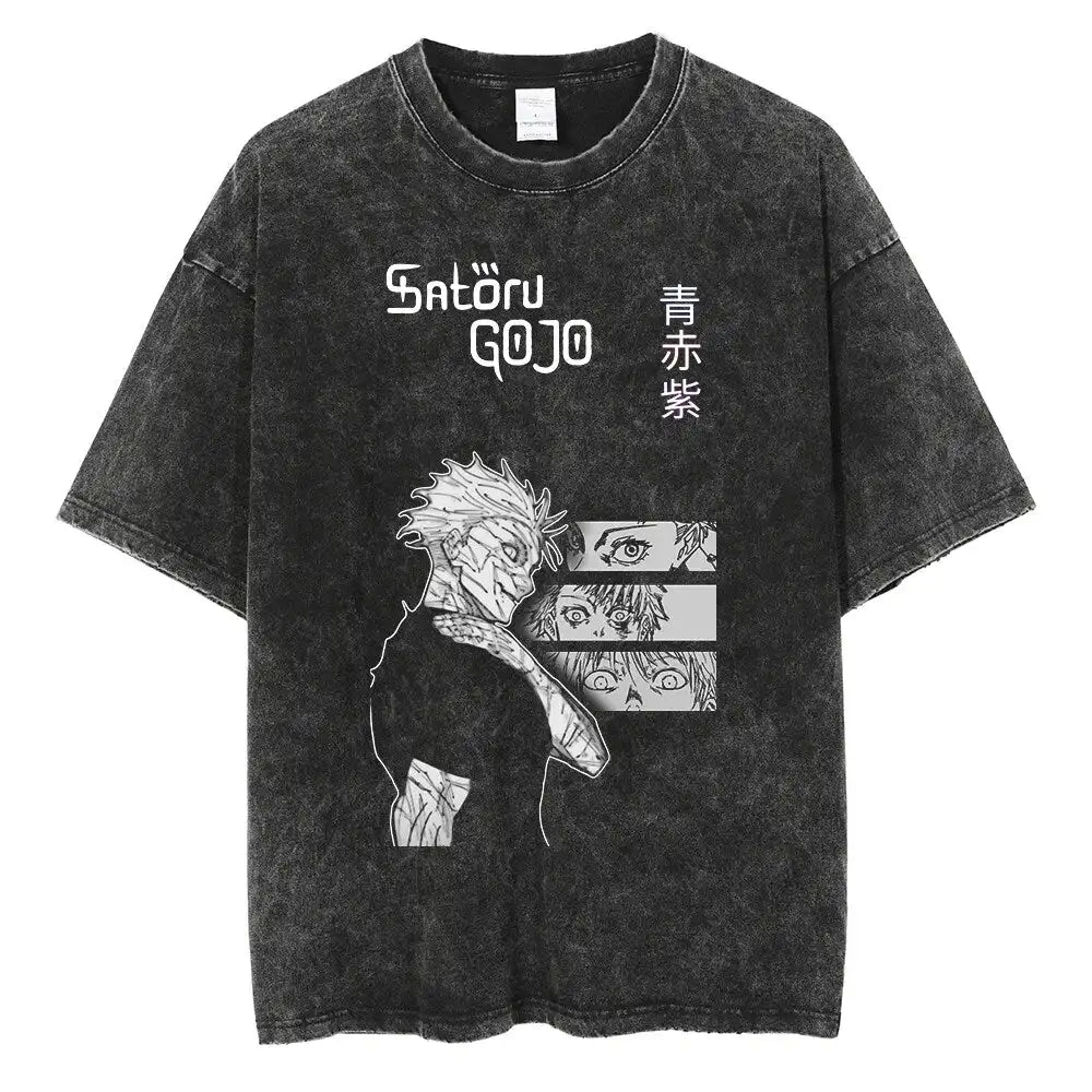 Anime Manga-Inspired Vintage Washed Streetwear Graphic Oversized Cotton Tee Shirt
