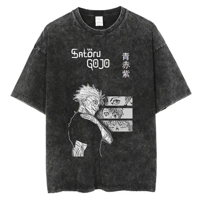 Anime Manga-Inspired Vintage Washed Streetwear Graphic Oversized Cotton Tee Shirt