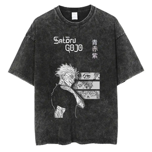 Anime Manga-Inspired Vintage Washed Streetwear Graphic Oversized Cotton Tee Shirt