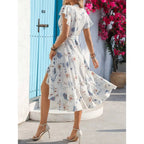 Printed Wrap Style Midi Dress With Flowing Everyday Silhouette