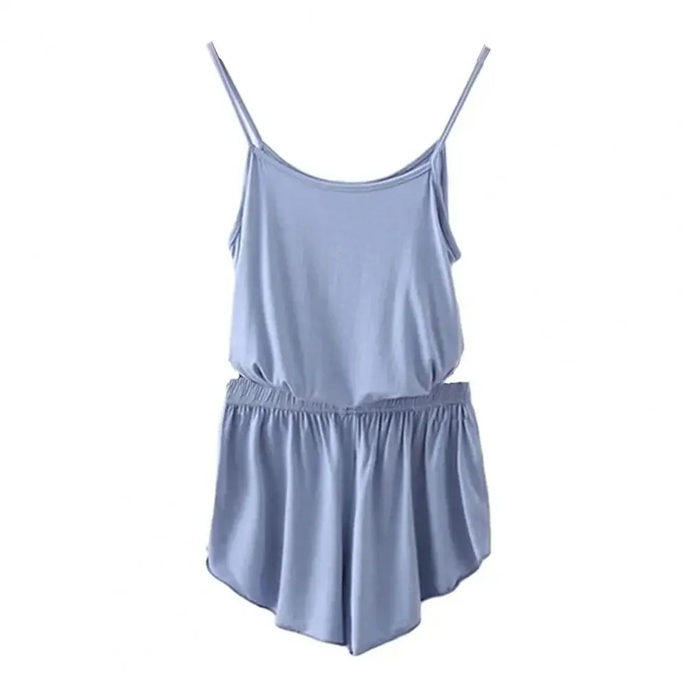 Women's Two-Piece Summer Pajama Set with Sleeveless Camisole Top and Matching Shorts, Solid-Color Lightweight Sleepwear Loungewear