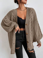 Women's Oversized Cable Knit Sweater with Textured Stitching and Relaxed Streetwear Silhouette