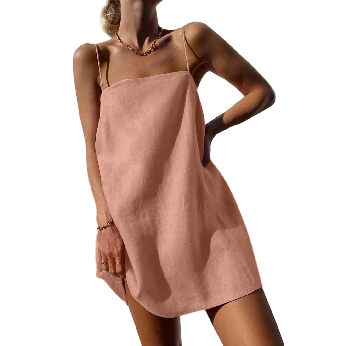 Spaghetti Strap A-Line Mini Sundress with Relaxed Vacation Inspired Style
