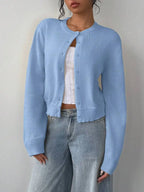 Women's Cropped Crew Neck Relaxed Fit Minimalist Knit Sweater