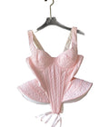 Romantic Pink Textured Peplum Corset Top with Sweetheart Neckline