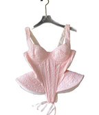 Romantic Pink Textured Peplum Corset Top with Sweetheart Neckline