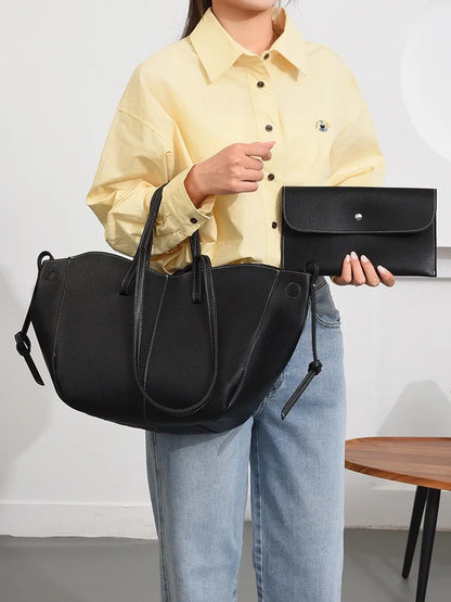 Minimal Faux Leather Tote Bag Set with Crossbody Companion Bag