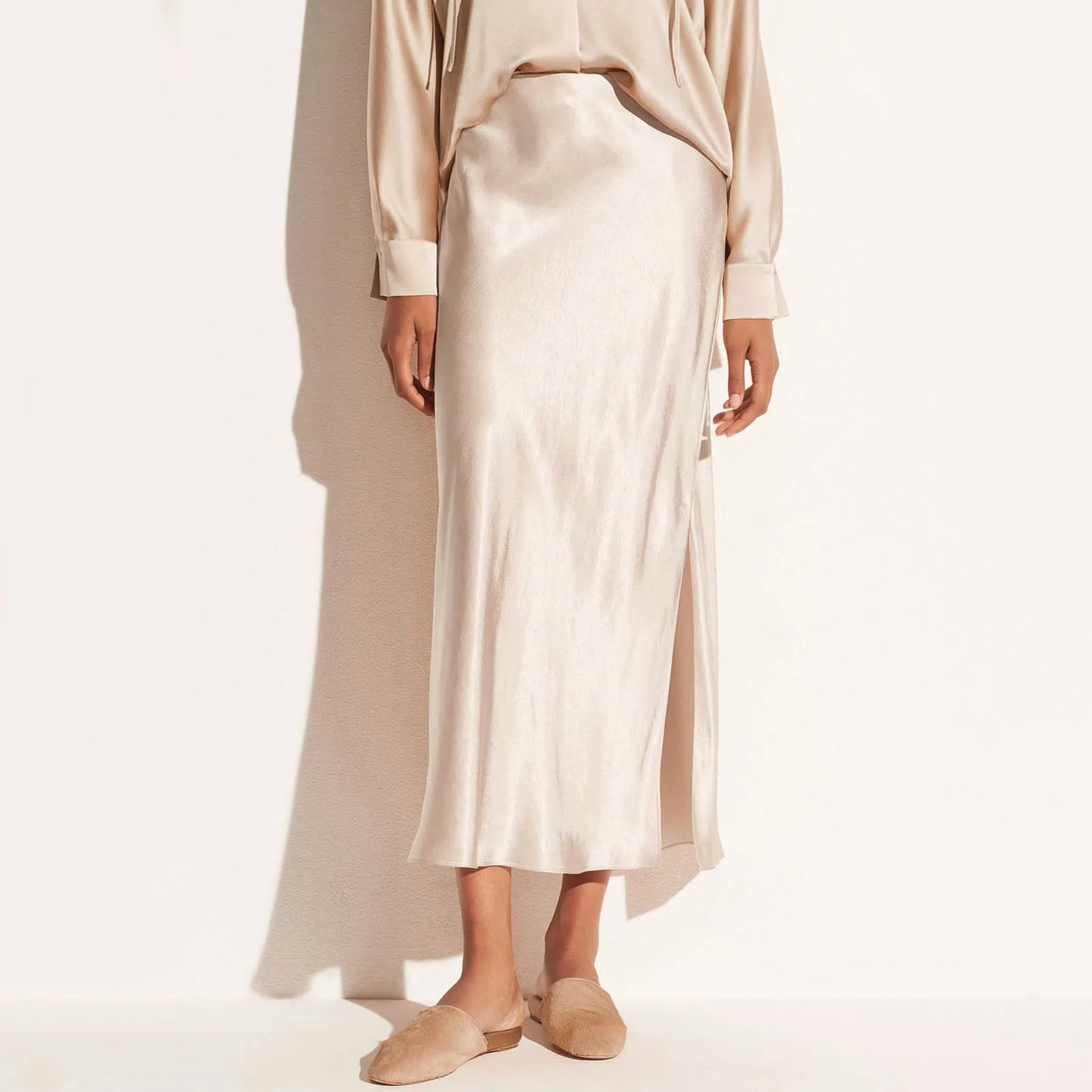 Elegant High Waist Satin Maxi Skirt with Side Slit Pencil Silhouette