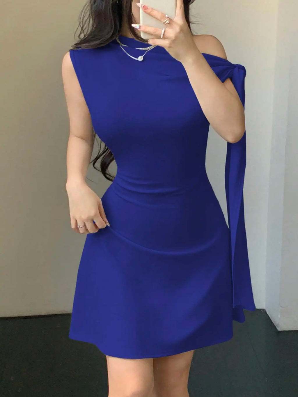 One Shoulder Mini Dress with Draped Detail and Elegant Asymmetrical Silhouette