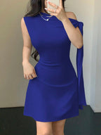 One Shoulder Mini Dress with Draped Detail and Elegant Asymmetrical Silhouette