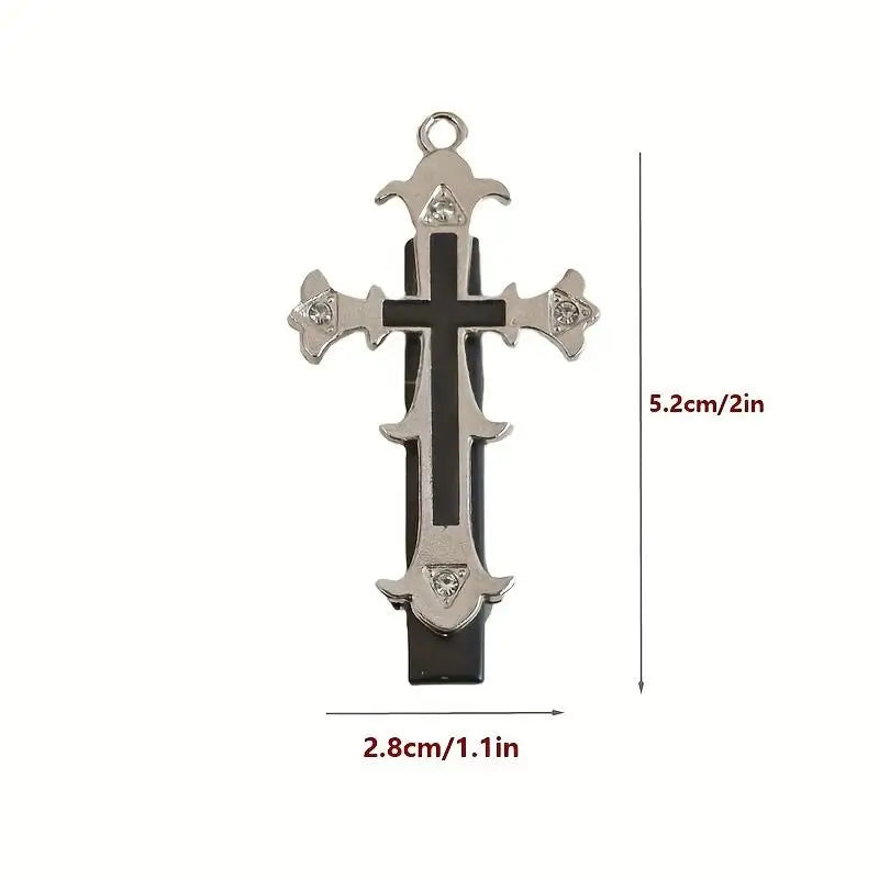 Gothic Cross Duckbill Hair Clip Punk Inspired Statement Hairstyle Accessory