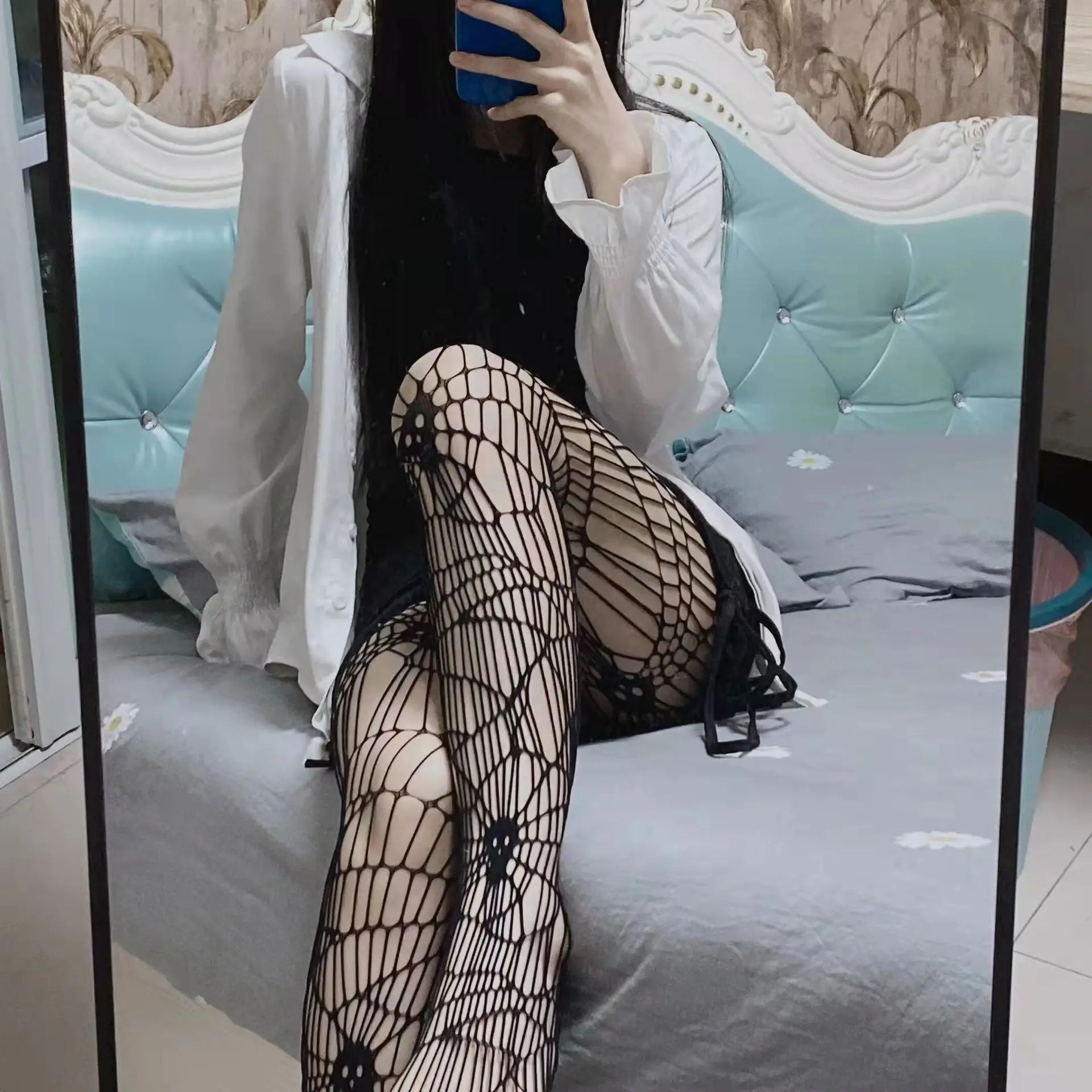 Floral Lace Fishnet Pantyhose High Waist Alternative Fashion Patterned Tights