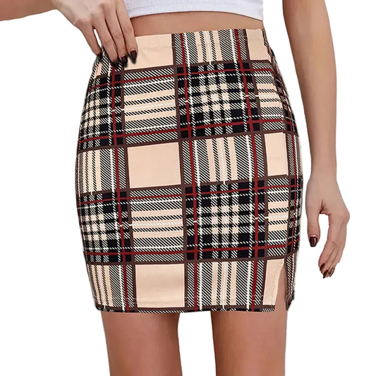 Plaid Pencil Mini Skirt with Tailored High Rise Contemporary Fit