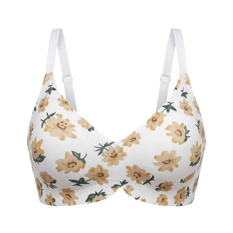 Cheerful Cherry Print Wire-Free Plunge Bra with Scalloped Trim