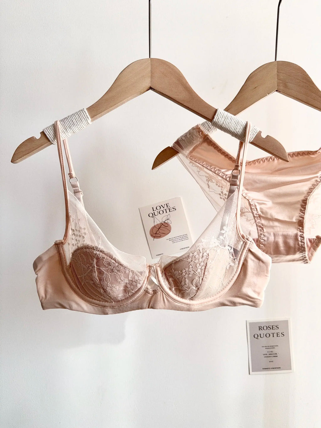French-Inspired Satin and Lace Demi Balconette Bra and Panty Set