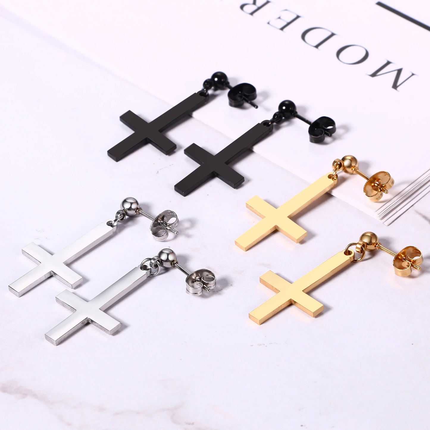 Gothic Cross Hoop Earrings for Punk and Alternative Statement Styling