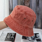 Washed Cotton Bucket Hat Flat Crown Casual Streetwear Outdoor Fisherman Style Hat