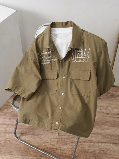 Oversized Washed Denim Button-Up Shirt Jacket with Utility Pocket Streetwear Design