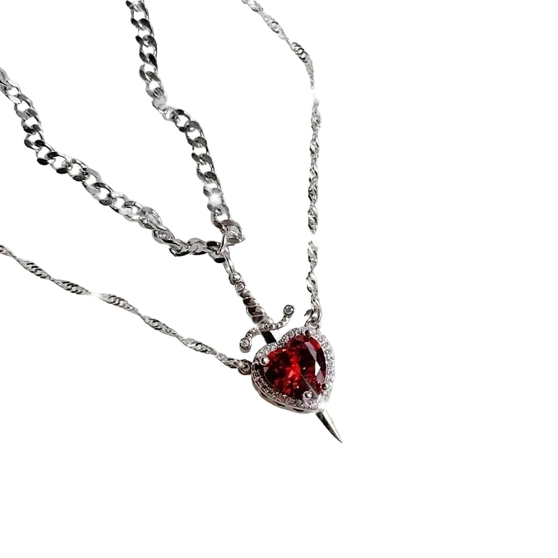 Heart and Sword Pendant Necklace Set With Romantic Alternative Charm