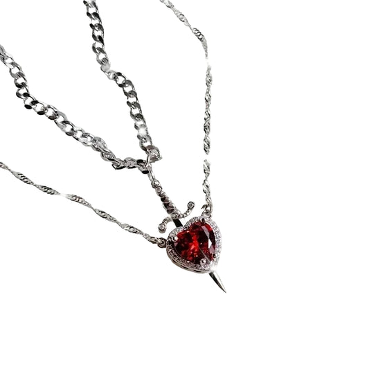Heart and Sword Pendant Necklace Set With Romantic Alternative Charm