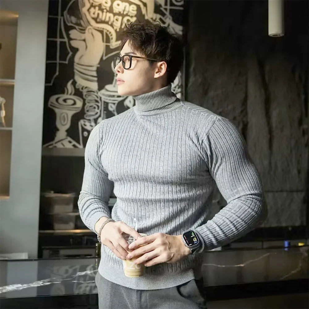 Men's Slim Fit Ribbed Turtleneck Contemporary Streetwear Knit Sweater