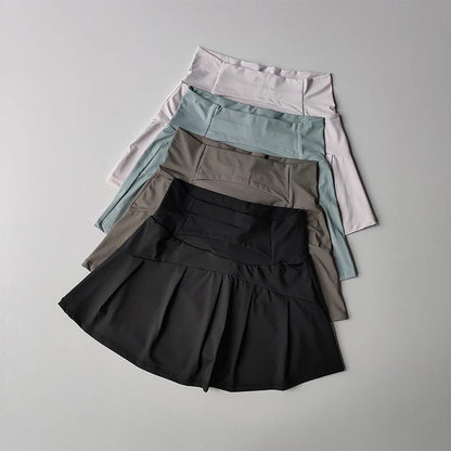 High Waist Performance Tennis Skort with Built-In Shorts and Pleats