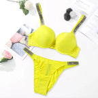 Sleek Minimalist Contour Underwire Bra and Thong Set with Crystal-Embellished Straps