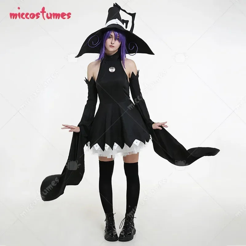 Women's Layered Hooded Dress Costume Set with Oversleeves and Statement Accessory Details