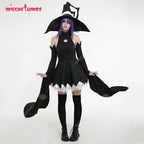 Women's Layered Hooded Dress Costume Set with Oversleeves and Statement Accessory Details