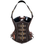 Vintage-Inspired Brown Suede Underbust Corset with Halter Strap and Metal Buckles