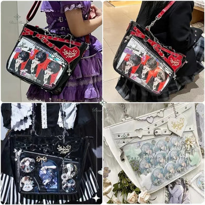 Transparent Display Shoulder Bag with Chain Detail and Crossbody Strap
