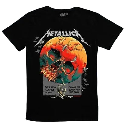 Oversized Skull and Explosive Graphic Cotton T-Shirt with Vintage Streetwear Appeal