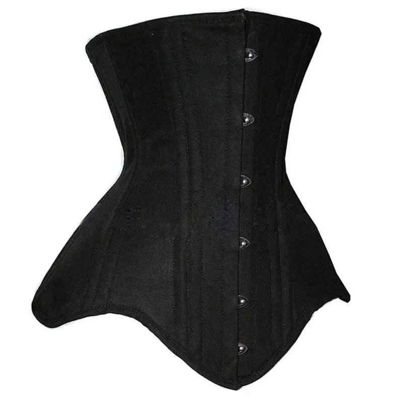 Classic Black Steel-Boned Underbust Corset with Dramatic Pointed Hem