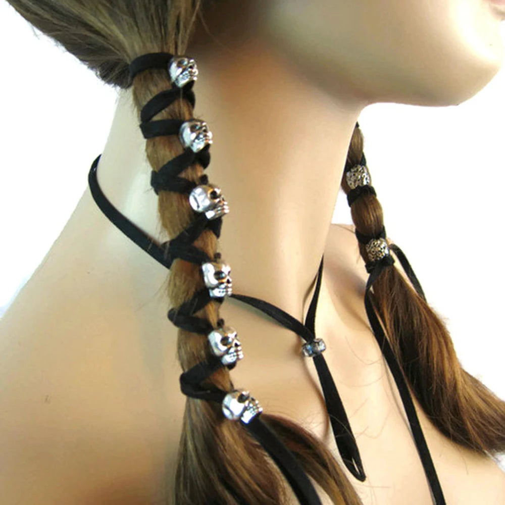 Skull Hair Wrap Cord Punk Alternative Braided Hairstyle Statement Accessory