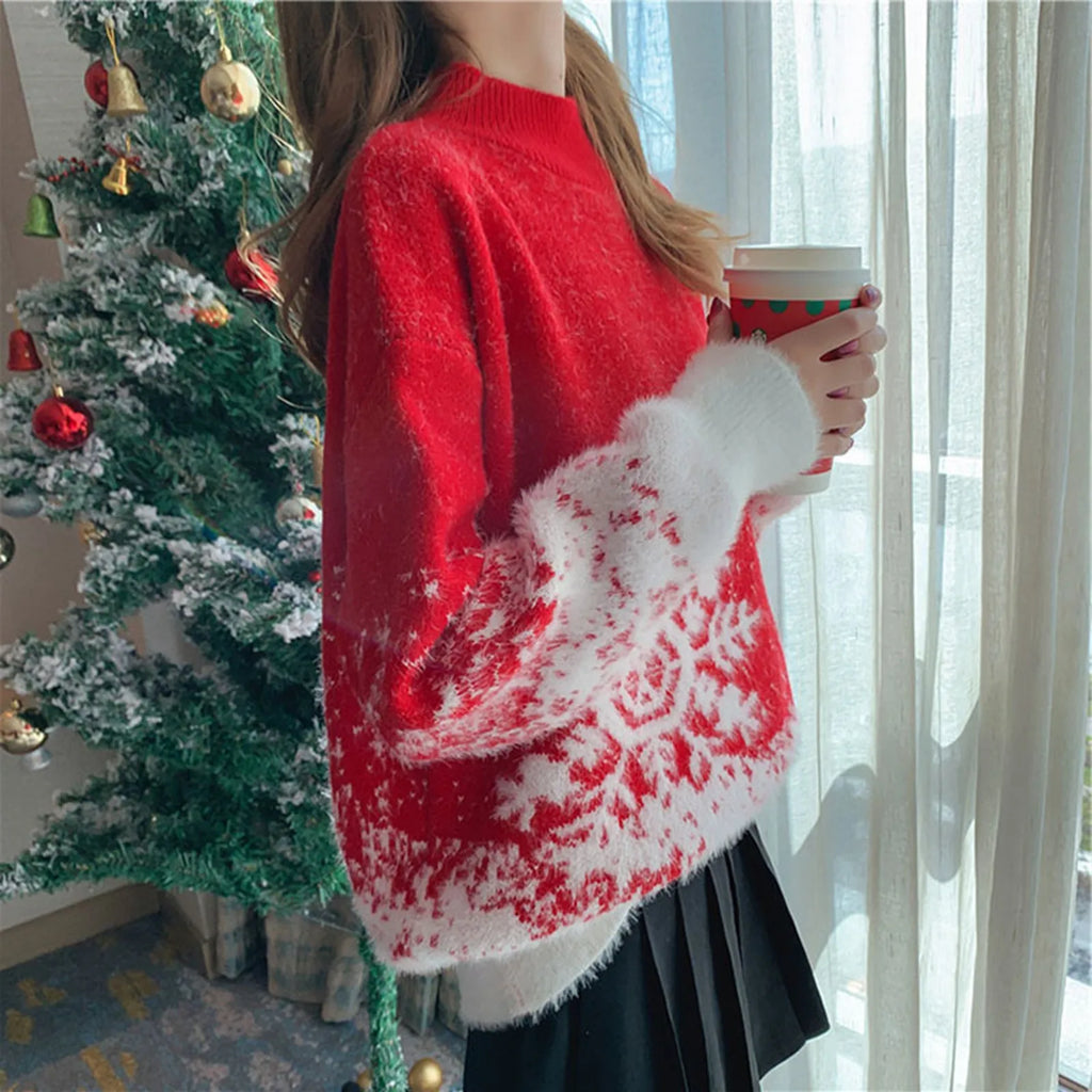 Women's Oversized Turtleneck Nordic Pattern Thick Knit Winter Sweater