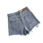 Women's Distressed Denim Style High Waist Frayed Hem Casual Streetwear Shorts with Pocket Design