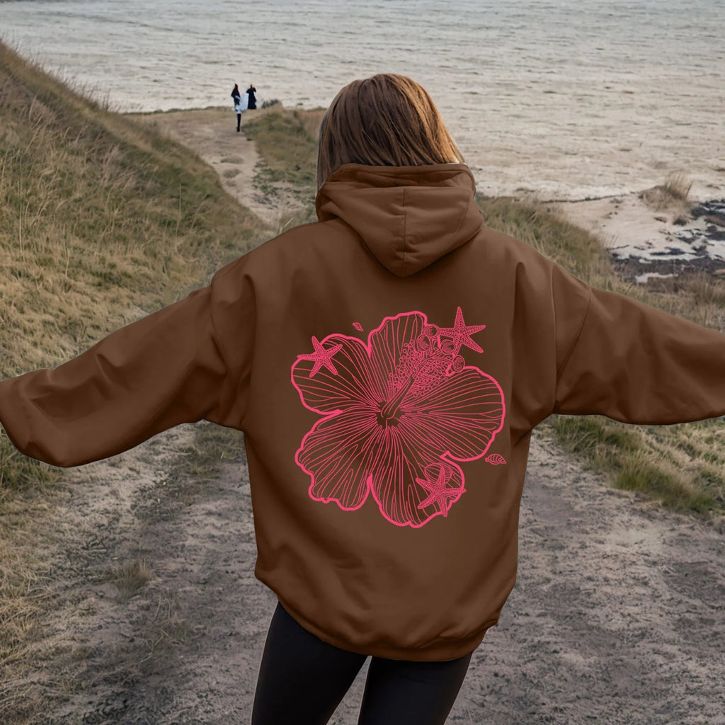 Women's Oversized Floral Graphic Pullover Hoodie Relaxed Casual Streetwear Sweatshirt for Everyday Wear