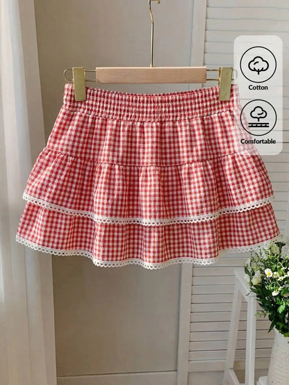 Tiered Ruffle Mini Skirt with Lace Hem Lightweight A-Line Design