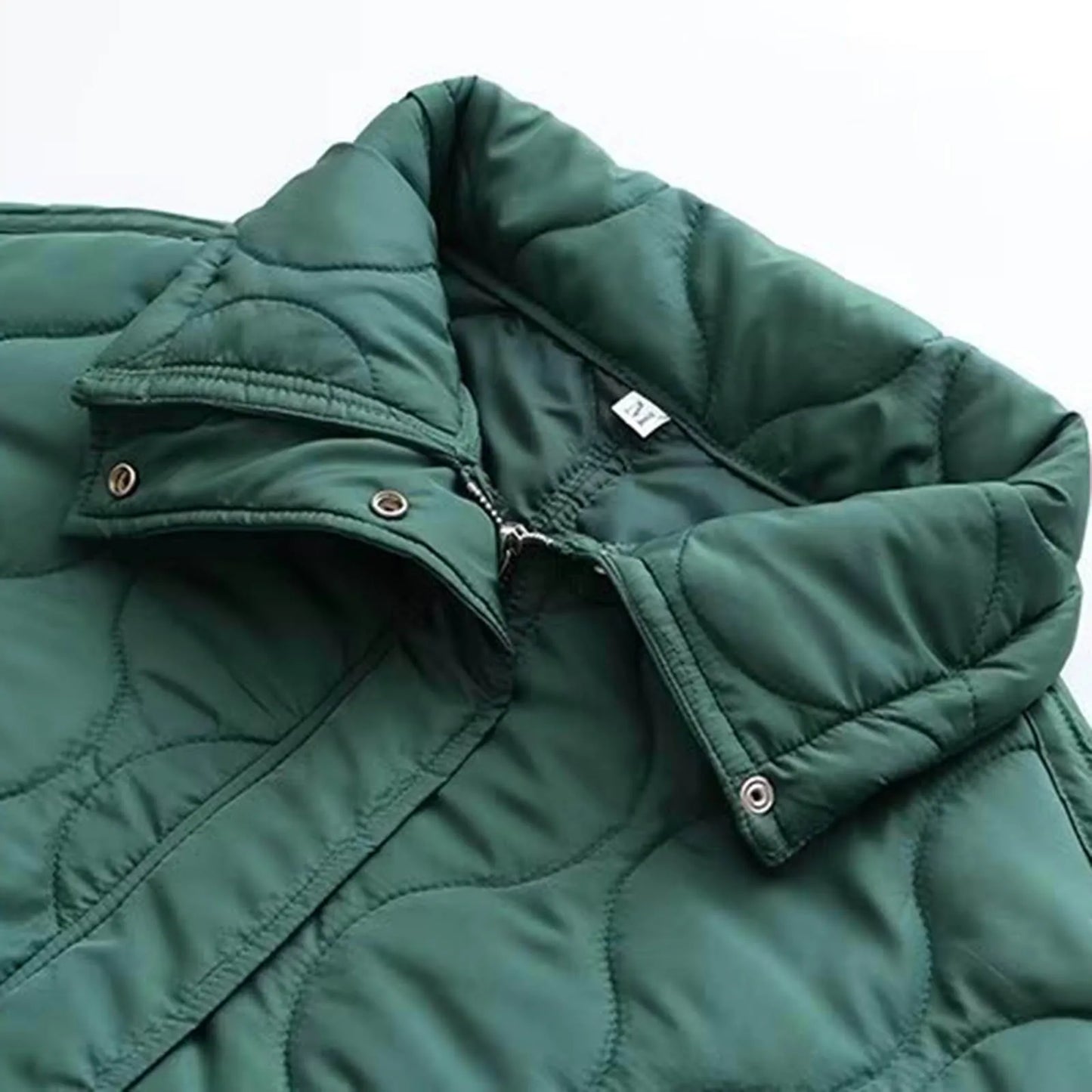 Women's Oversized Quilted Zip Jacket with Stand Collar Contemporary Casual Outerwear Style